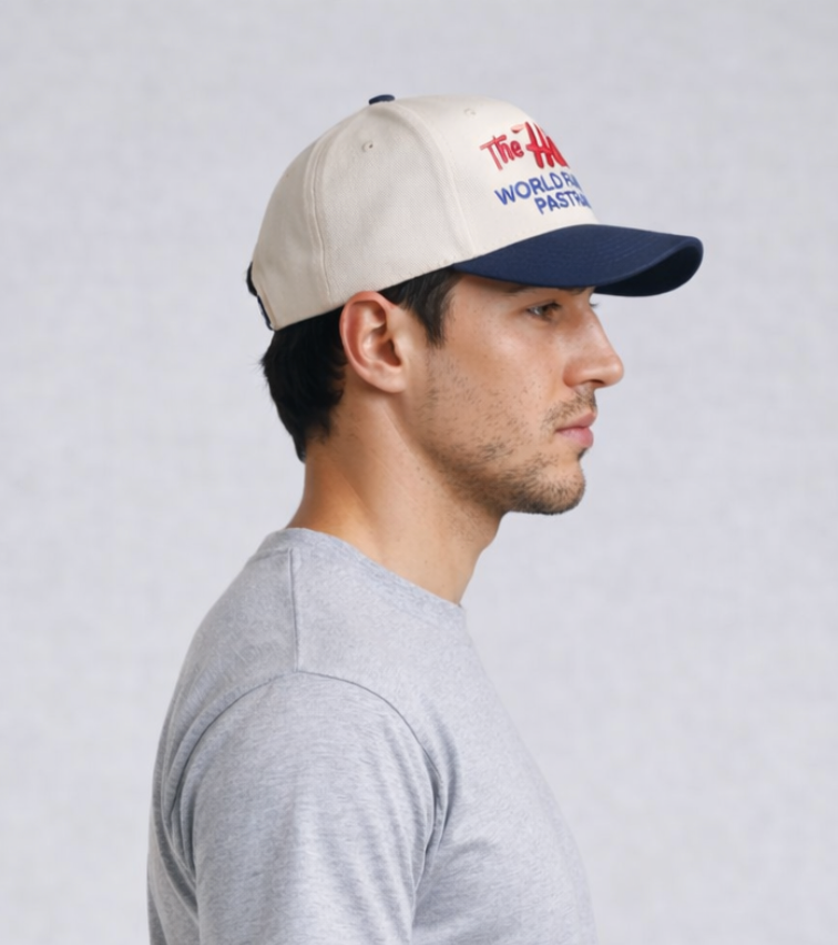 5 Panel Twill Canvas Hat - White/Blue